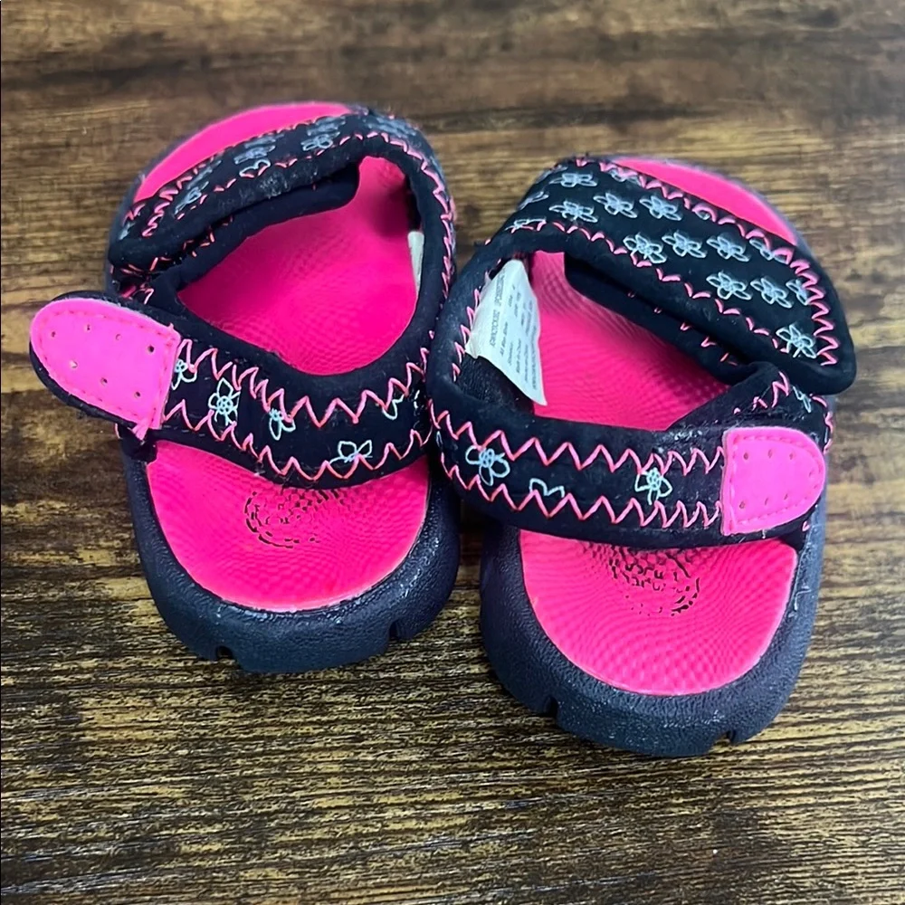 Kids Black and Pink Floral Sandals